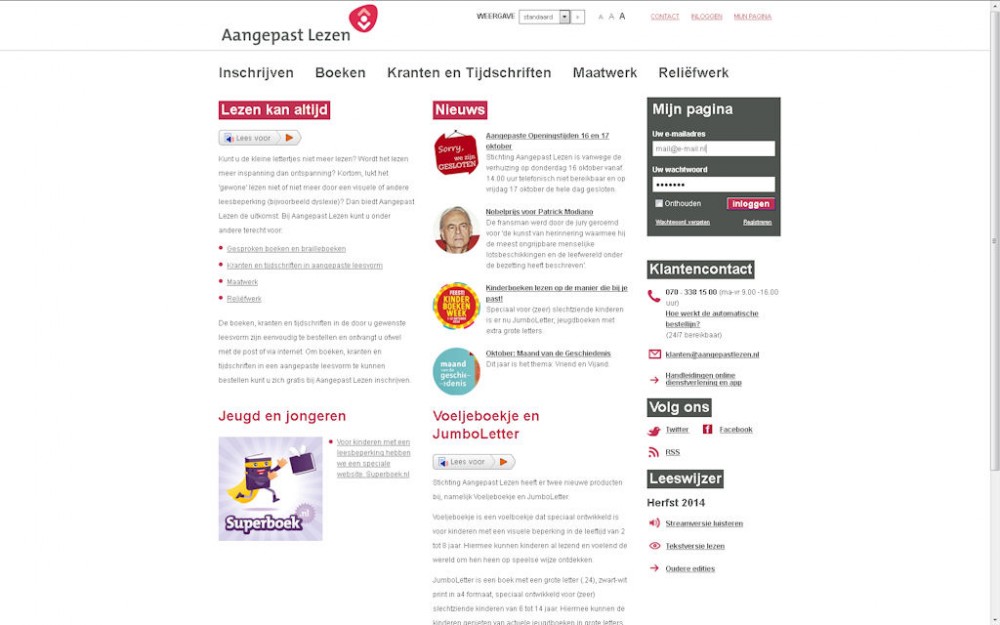 Aangepast Lezen homepage