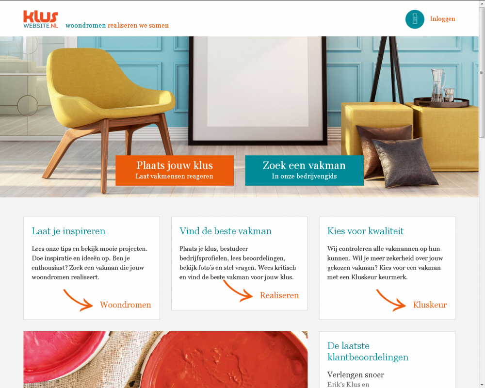 Kluswebsite homepage